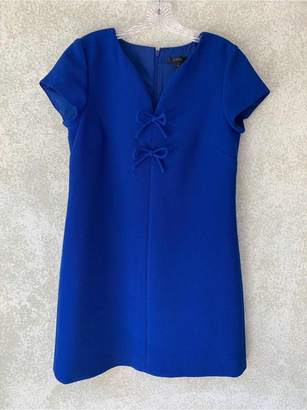 J. Crew Electric Blue Short-Sleeve Shift Dress with Bow Accents